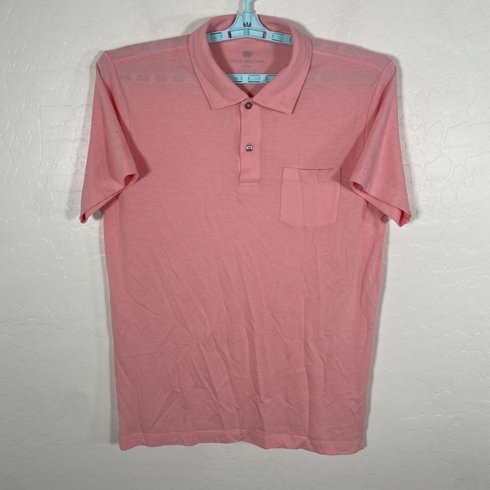 Mack‎ Weldon Polo Shirt Mens Large Pink Performance Stretch Mesh Short Sleeve
